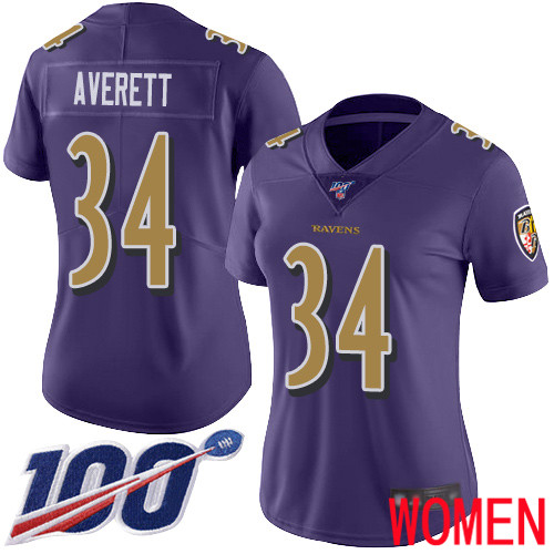 Baltimore Ravens Limited Purple Women Anthony Averett Jersey NFL Football #34 100th Season Rush Vapor Untouchable->youth nfl jersey->Youth Jersey